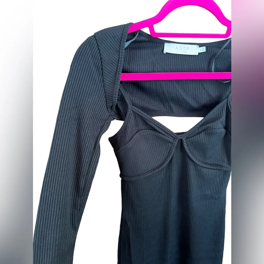 NWT Astr THE LABEL RIBBED BUSTIER DRESS & LONG SLEEVE SHRUG SET Black XS - Image 5