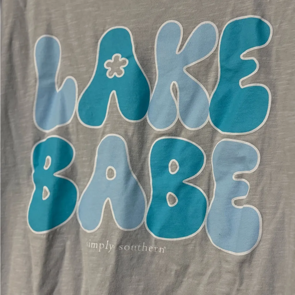 NWOT Simply Southern “Lake Babe” Oversized Boxy Gray Teal 100% Cotton T-shirt XS - Image 5