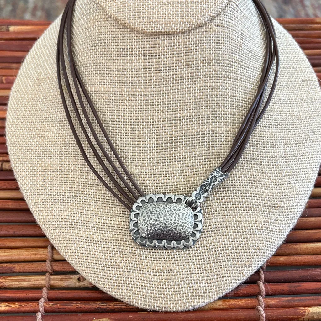 Silpada Silver Pendant on Brown Cord Necklace 16.5” - Image 3