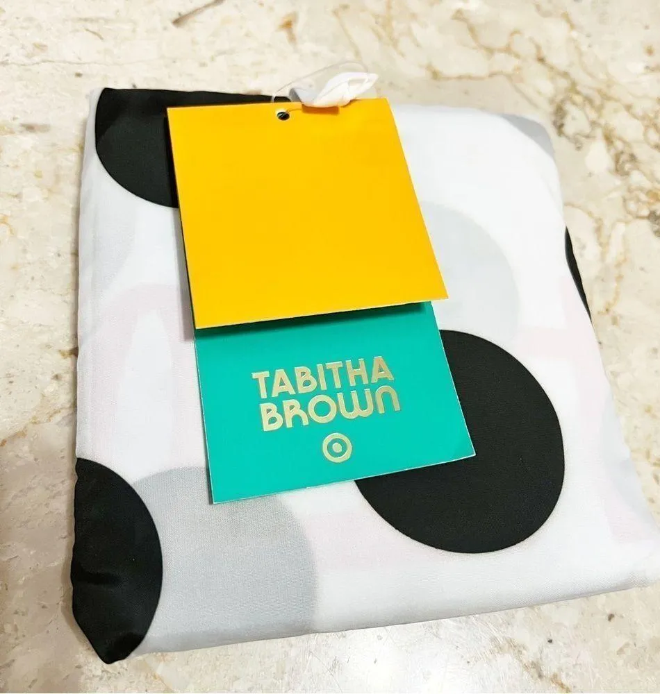 Tabitha Brown Hello There Polka Dot Reusable Packable Tote Bag White - Image 2