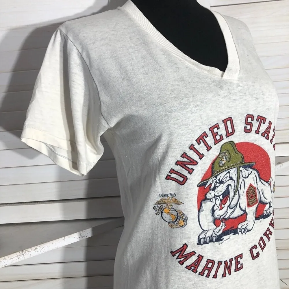 Vintage 90s US Marine Corps Bulldog Graphic Shirt Small White - Image 6