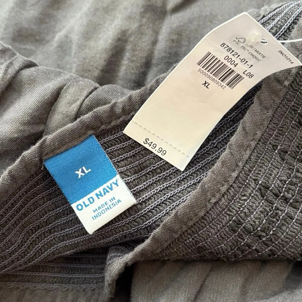 NEW Old Navy Size XL Smocked Embroidered Tiered Babydoll Dress Panther Grey - Image 4