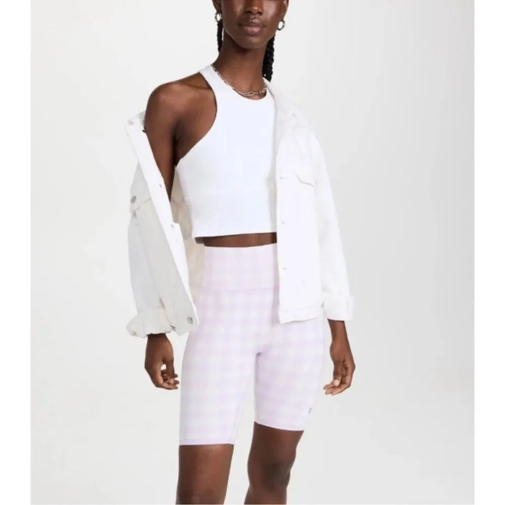 Sweaty Betty Gingham Lavender and White High-Waisted Biker Shorts Medium 8” - Image 6