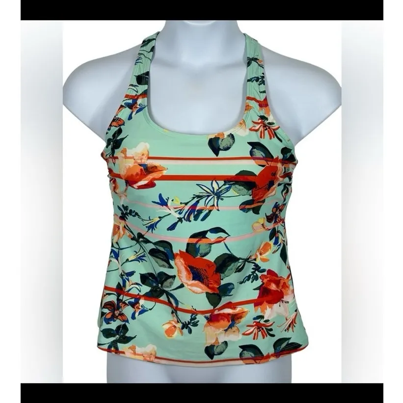 Zelos Tropical Floral Racerback Workout Tank Green Orange Size Medium - Image 10