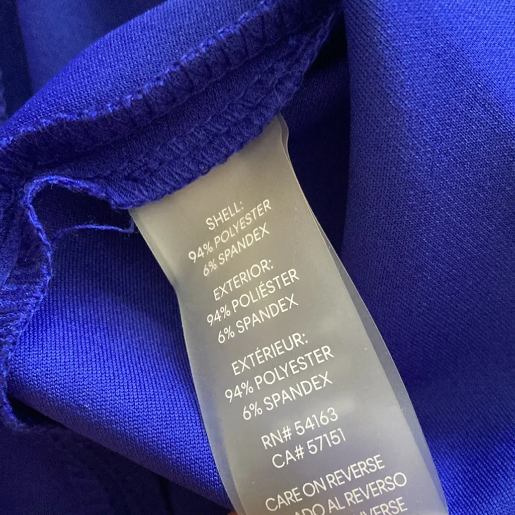 Calvin Klein High Neck Pleated Midi Dress Bright Blue Fit Flare Size 10 Like New - Image 8