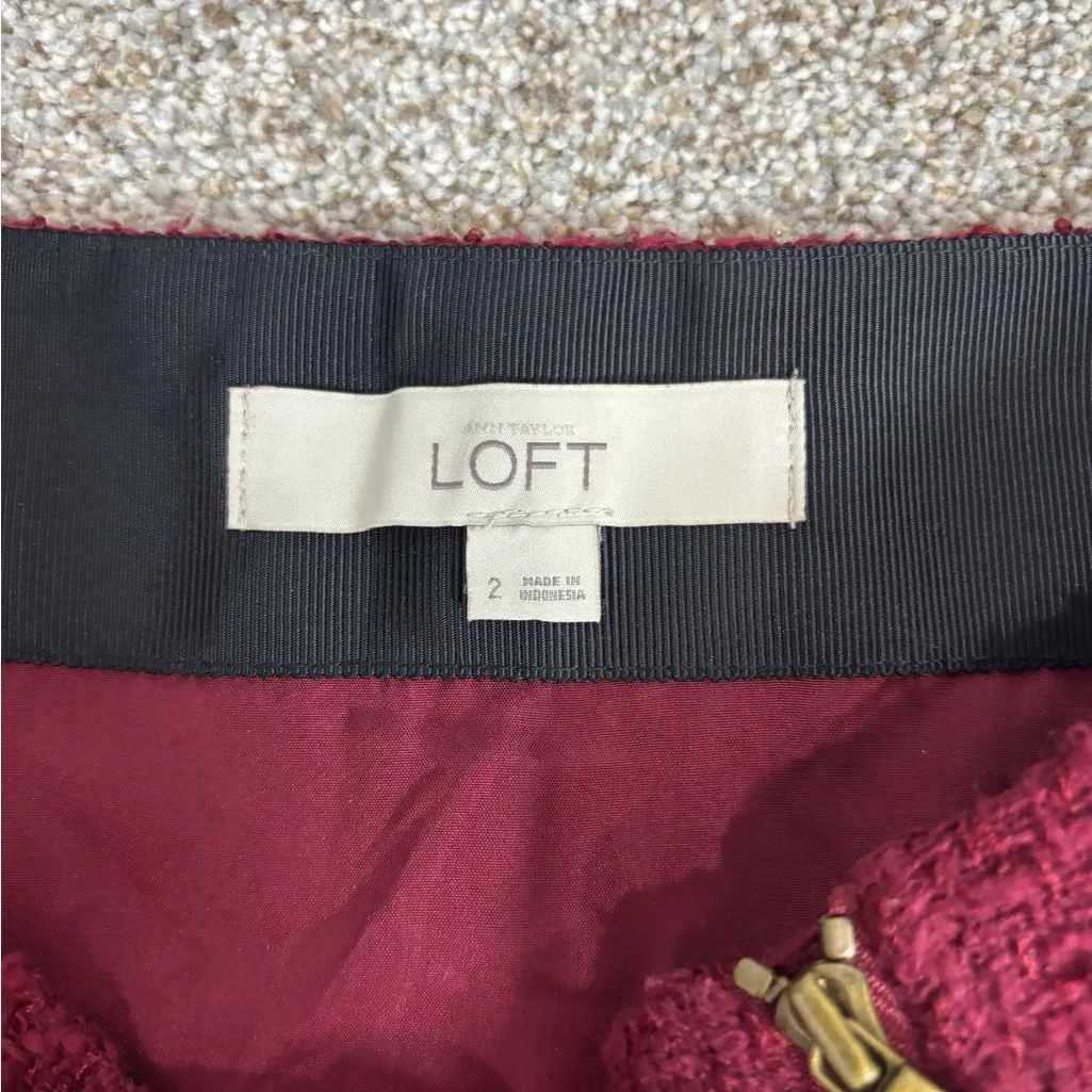Ann Taylor LOFT Burgundy Maroon Skirt Size 2 Lined Zippers Front - Image 8