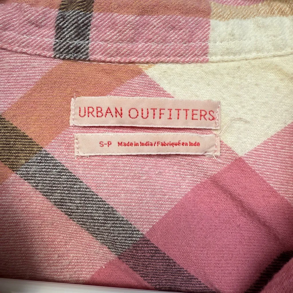 Urban Outfitters Pink and Cream Plaid flannel button down - Image 5