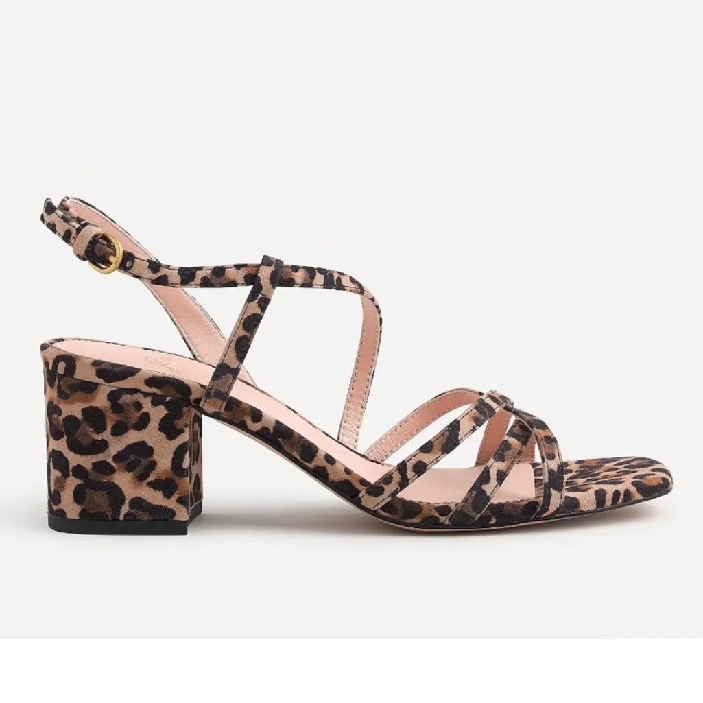 NEW J. Crew Odette Leopard Suede Square Toe Strappy Open Toe Block Heel Sandals - Image 3
