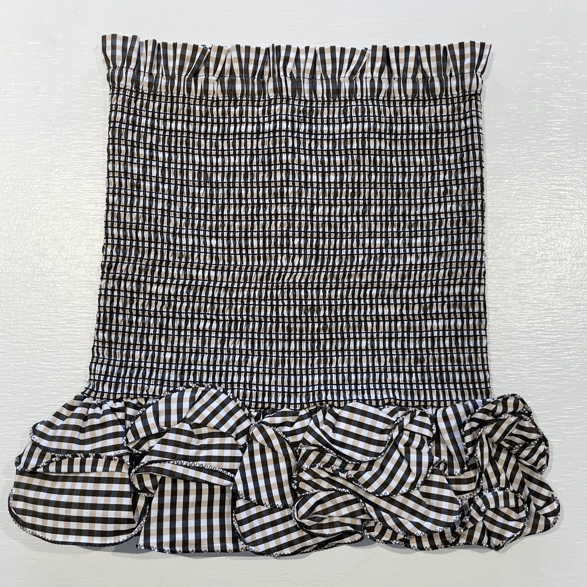 New  Plaid Smocked Ruffle Trim Barrett Skirt Sandbar Check - Image 8