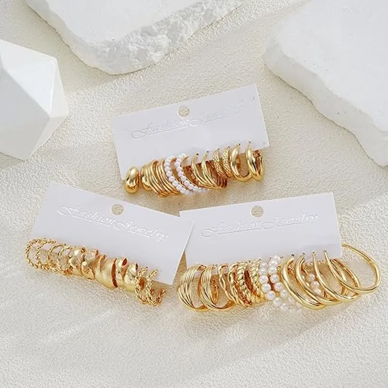 Gold Hoop Earrings Set for Women, 18 Pairs Hypoallergenic - Image 3
