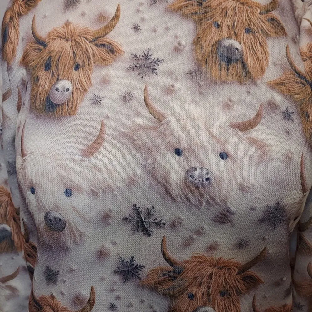 Knit Winter Cow Lover Beaded Yarn Animal Long Sleeve Pullover Crew Neck Sweater White Size M - Image 7