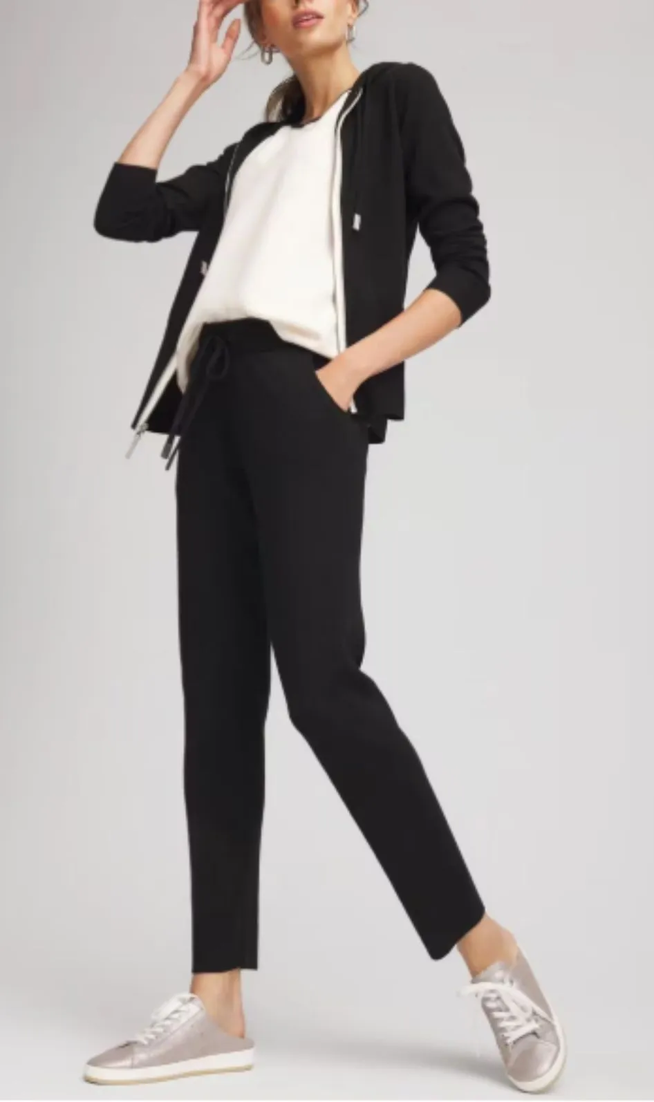 Chico's Luxe Cashmere Blend Ribbed Knit Ankle Pants Womens Large Black Travel - Image 2