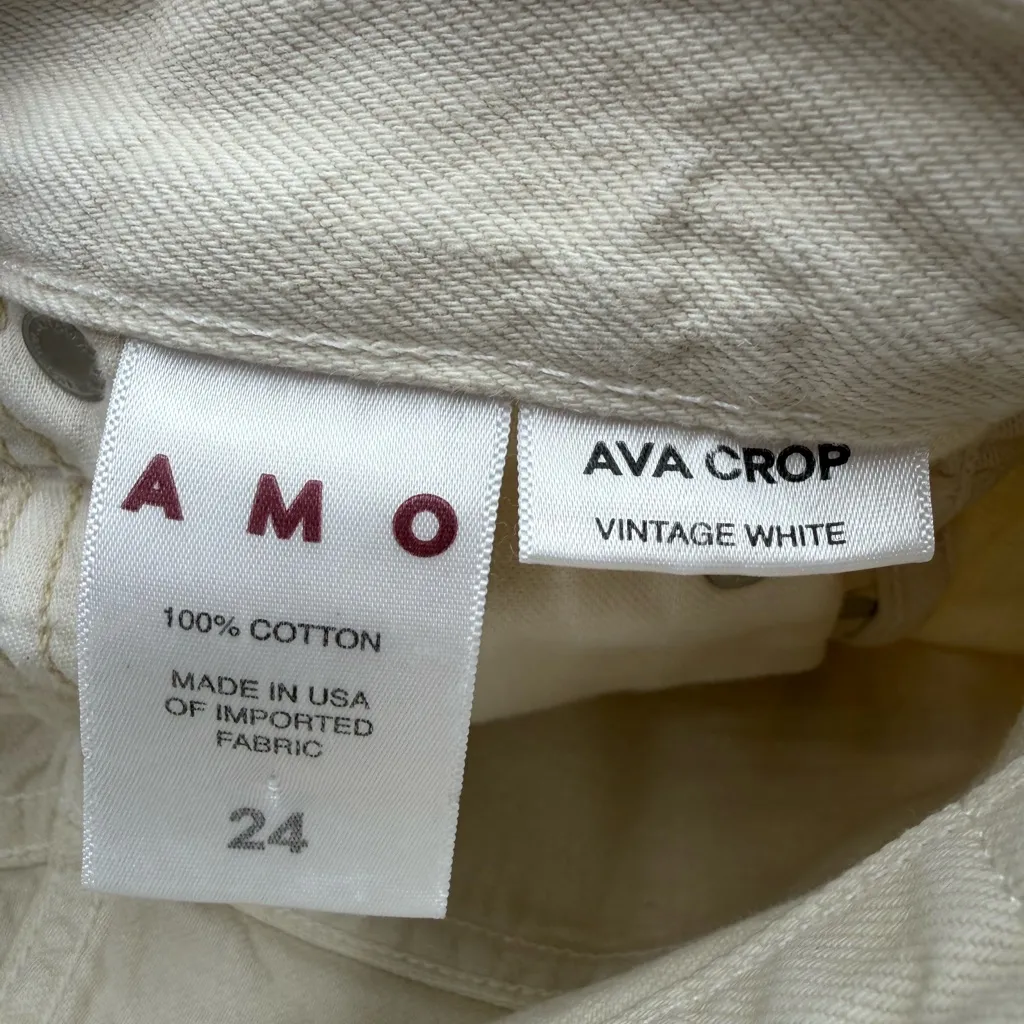 AMO Ava Crop Release Flare Hem Jeans White Size 24 - Image 9