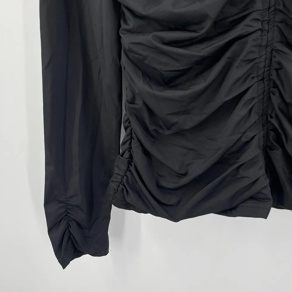 RACHEL PARCELL Top Size Large Ruched Fitted Mockneck Long Sleeve Black Spandex - Image 7