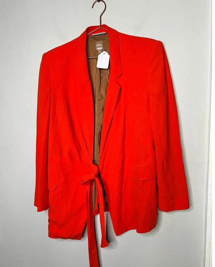BOSS Burnt Orange Long Sleeve Tie Waist Oversized Blazer Jacket Size US 6 Red - Image 3