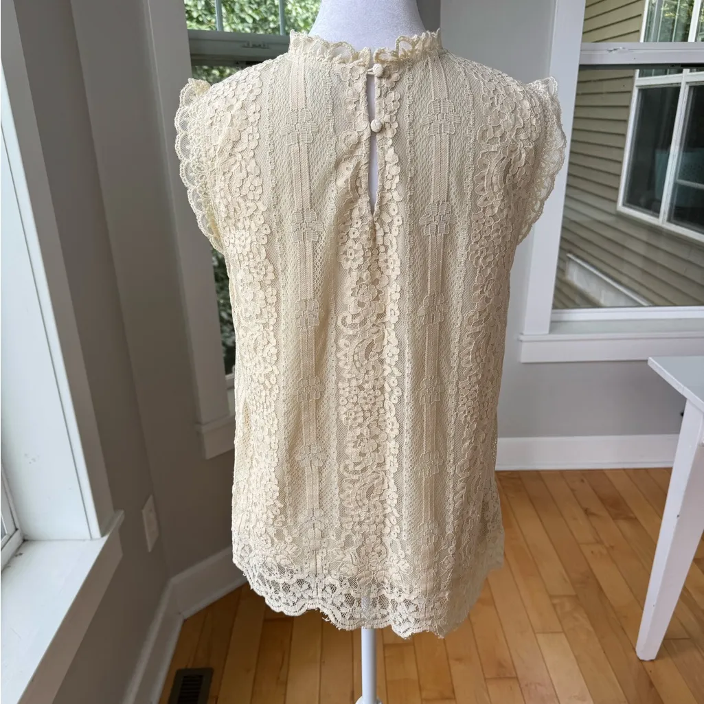 SUNDANCE Esme Ivory Cream Lace Sleeveless Top Size Small - Image 4