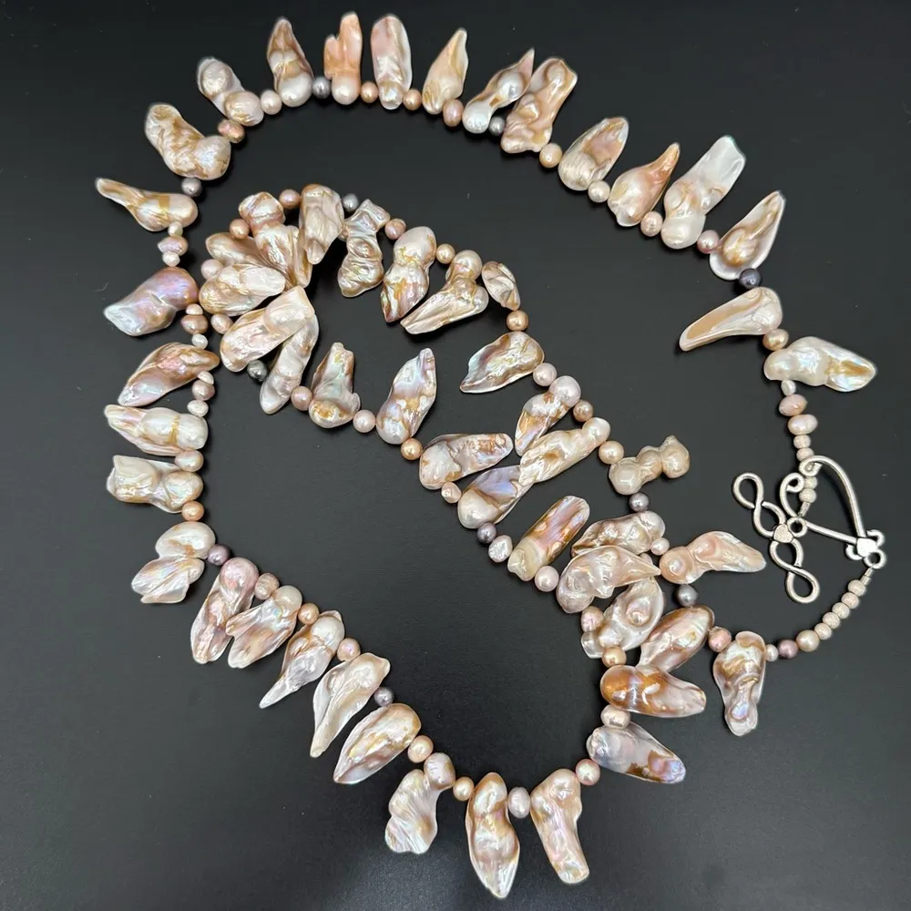 Genuine Freshwater Blister Pearl Freeform Top Drilled 36” Long Necklace 160g. - Image 2