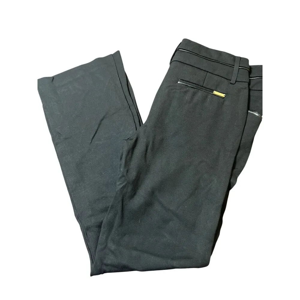 Anne Klein Womens Black Dress Pants Leather Trim Modern Fit Wide Leg Sz 2P - Image 3