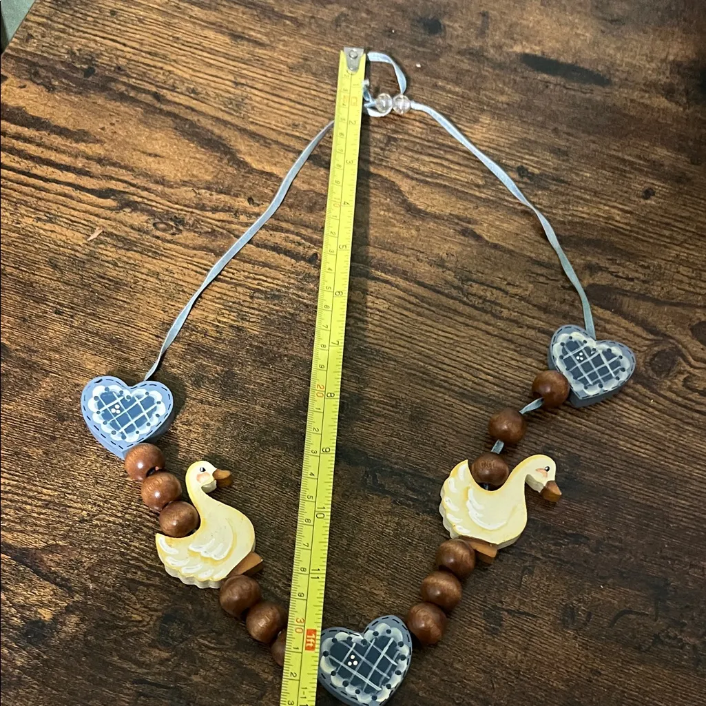 Vintage Wooden Duck Swan Heart Necklace - Image 6