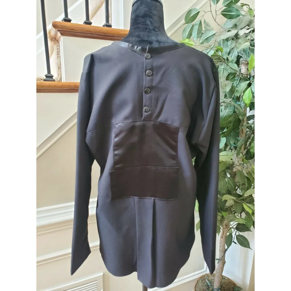 Black Solid Custom Polyester Round Neck Long Sleeve Buttons Back Casual Blouse Size XL - Image 6