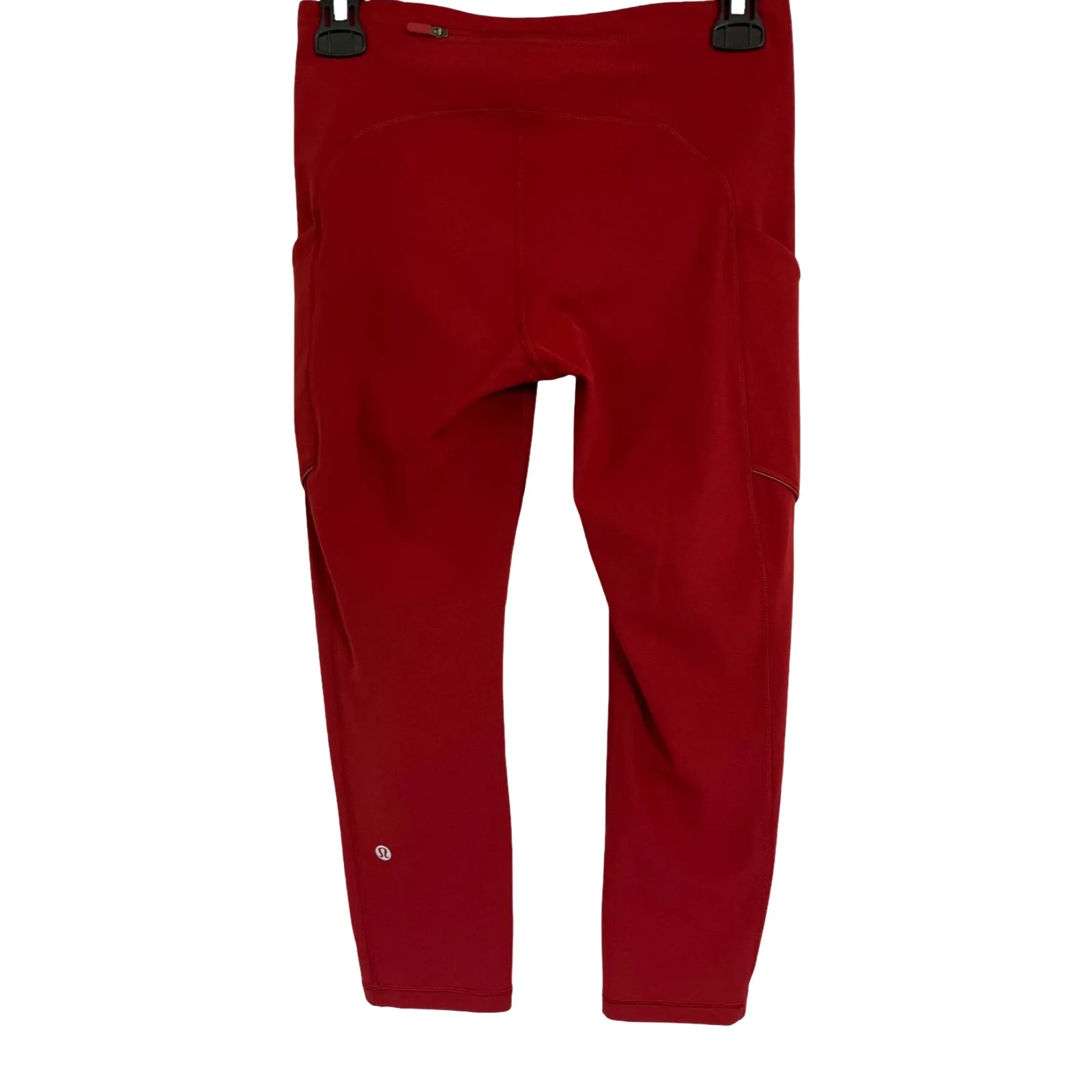 Lululemon Fast And Free Crop Red Leggings Womens 6 Side Pocket Running - Image 4