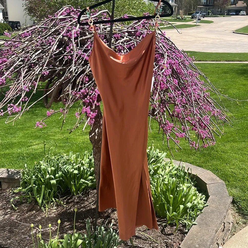 NWT Jason Wu Lana Cowl Neck Satin Midi slip Dress size Medium bronze msrp $335 - Image 7