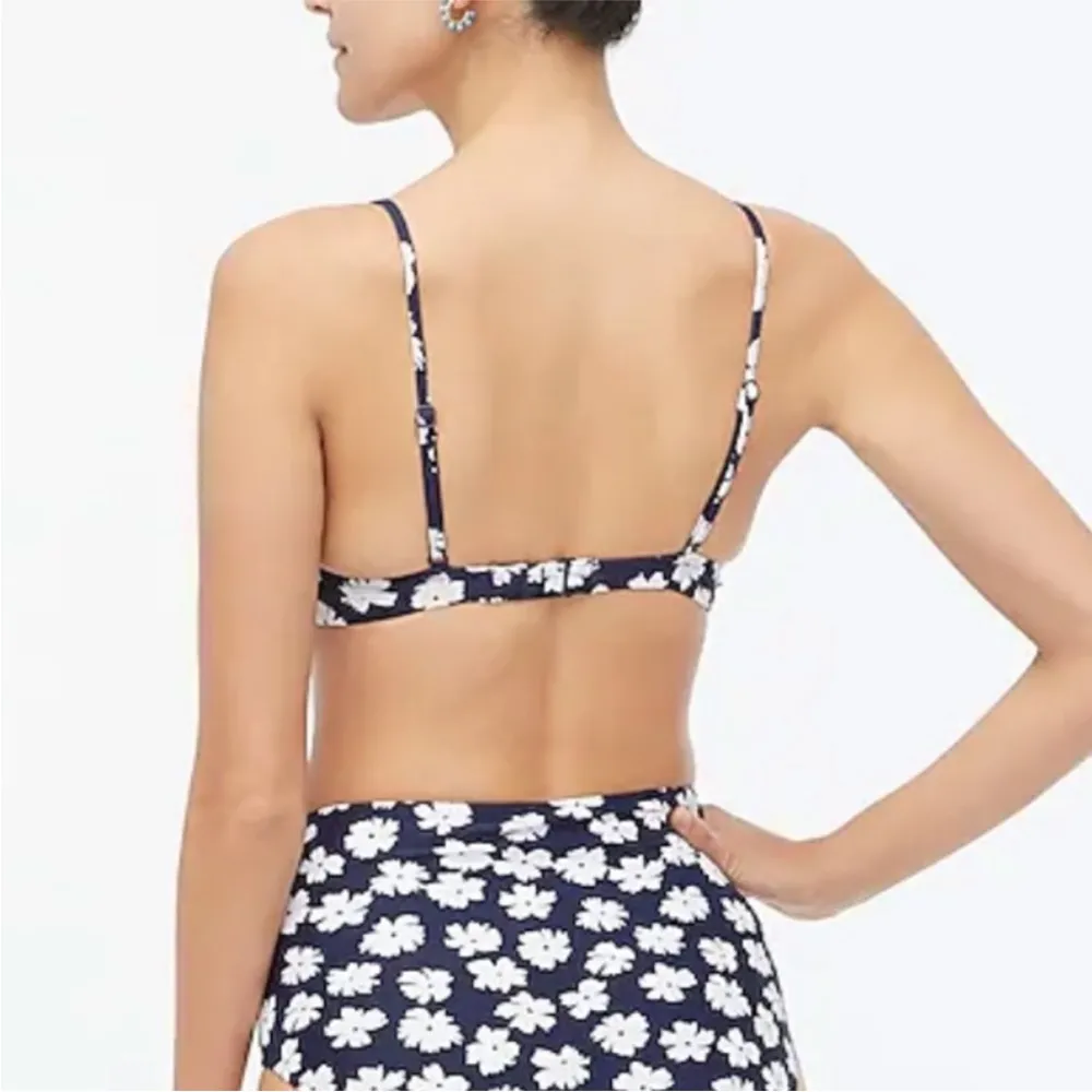 J. Crew Navy Floral High Waisted Retro Bikini Small Blue - Image 2