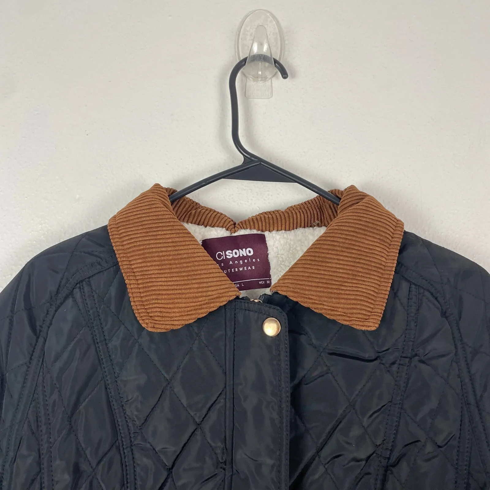 NWT CI SONO Los Angeles Quilted Corduroy Collar Sherpa Lined Jacket Black Size L - Image 2