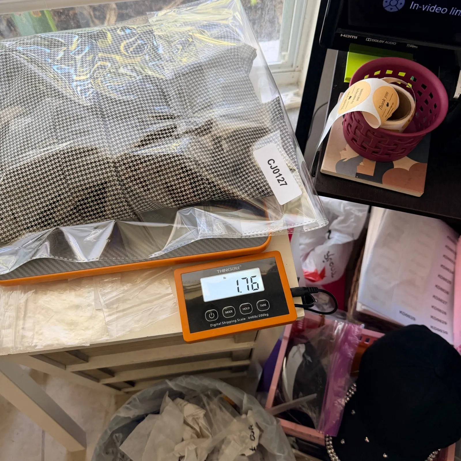 H&M Coat Womens Sz 12 Houndstooth Print Belted Longline Trench Coat Duster Style - Image 13