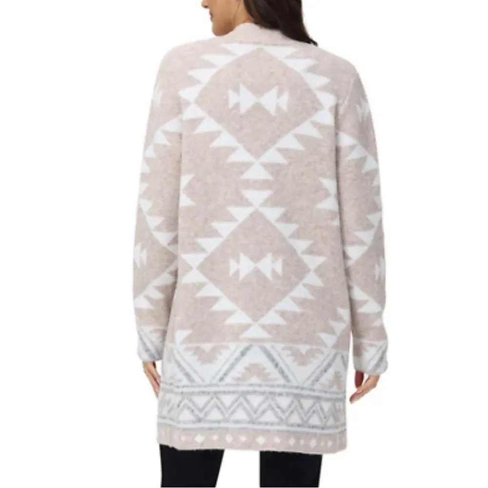 Frye Sweater Ladies Patterned Jacquard Open Front Cardigan Size XL Light Tan - Image 2