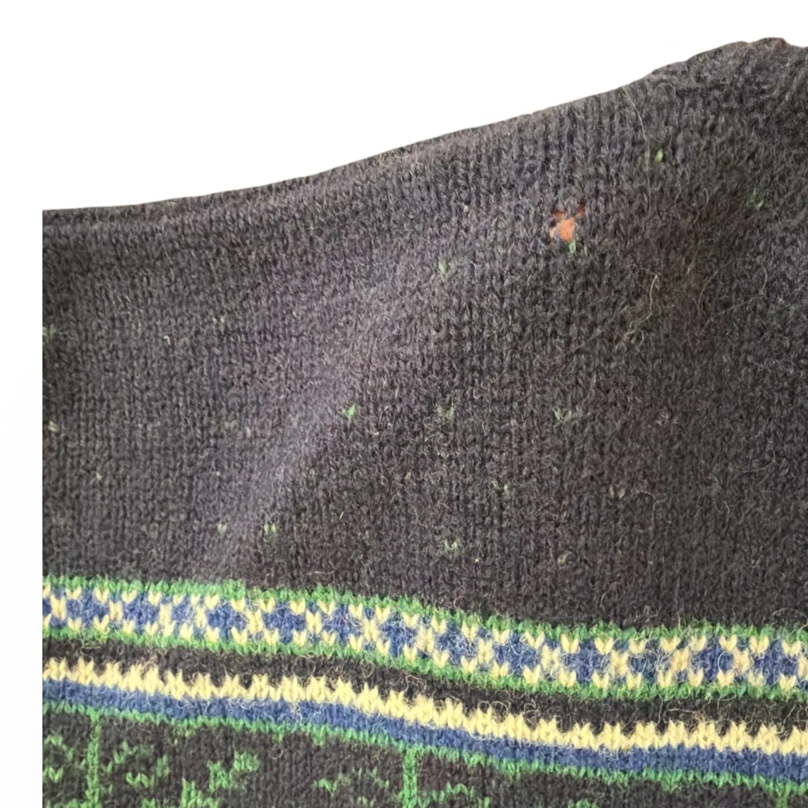 Vintage LL Bean Shetland Wool Cardigan Sweater Fair Isle Nordic Blue Size Medium - Image 6
