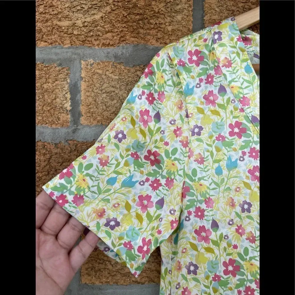 0039 Italy silk floral dress small Yellow - Image 3