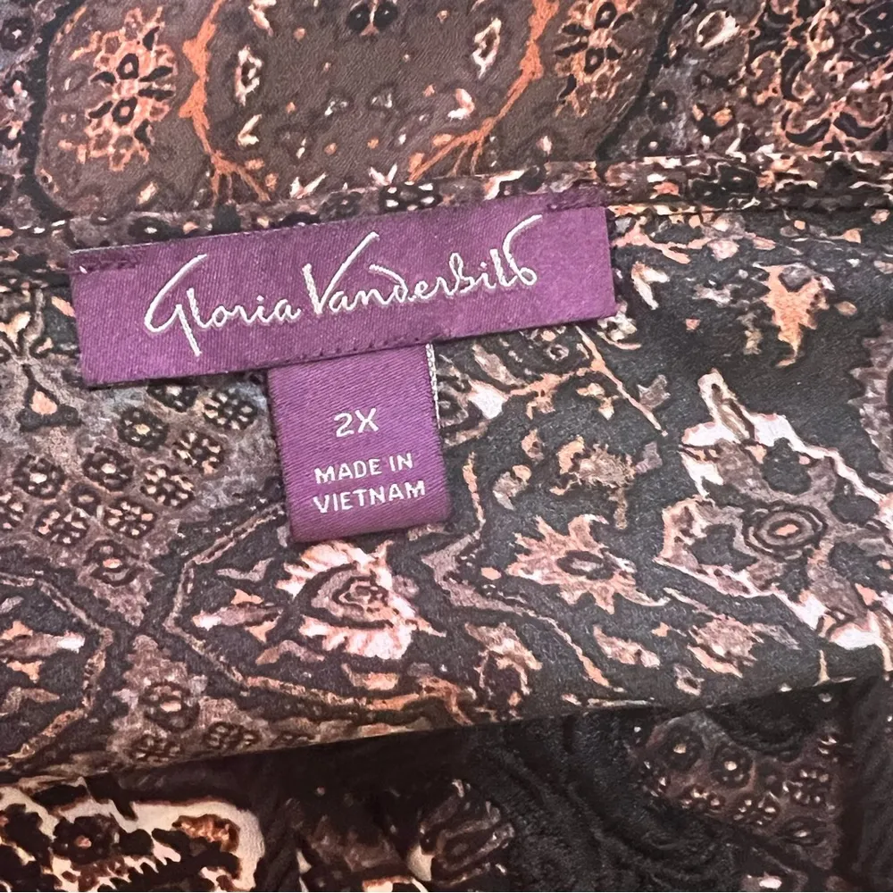 GLORIA VANDERBILT top blouse shirt boho 2X black brown gray lace - Image 4