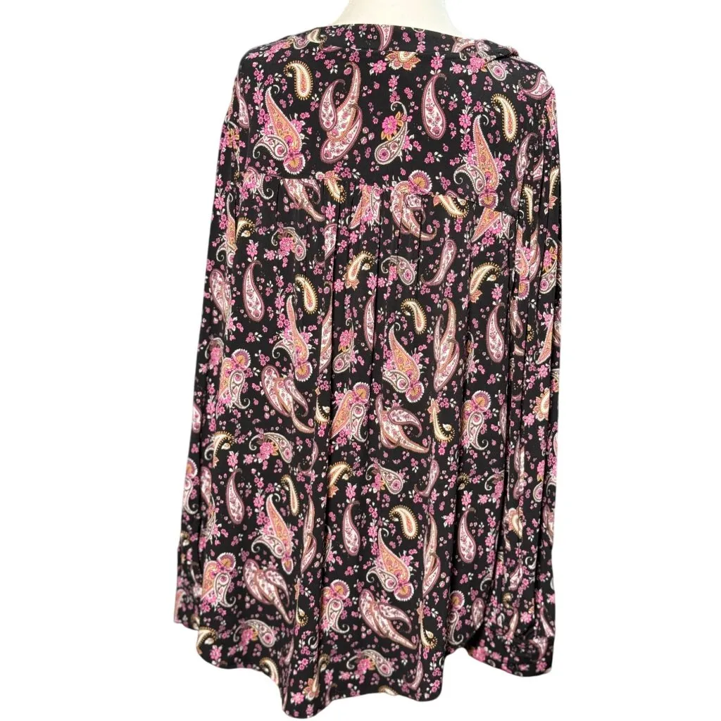 NEW Lane Bryant Womens 14/16 Paisley Print Stretch Blouse Long Sleeve Pink Black - Image 3