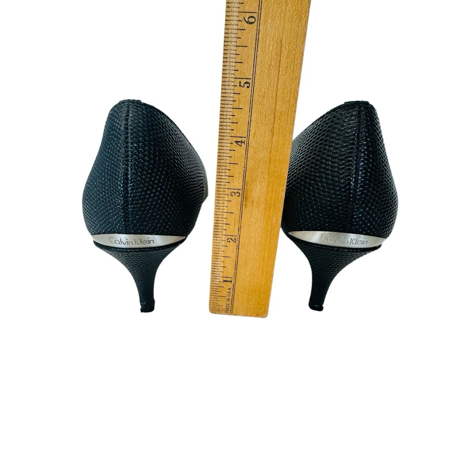 Calvin Klein 2 Tone Cream Tan Khaki/Black Heel Woman's Size 7 Texture‎ New Read - Image 5