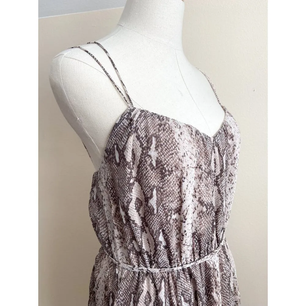 Banana Republic Snake Print Belted Dress Knee Length sz XS Strappy Chiffon Flowy - Image 5