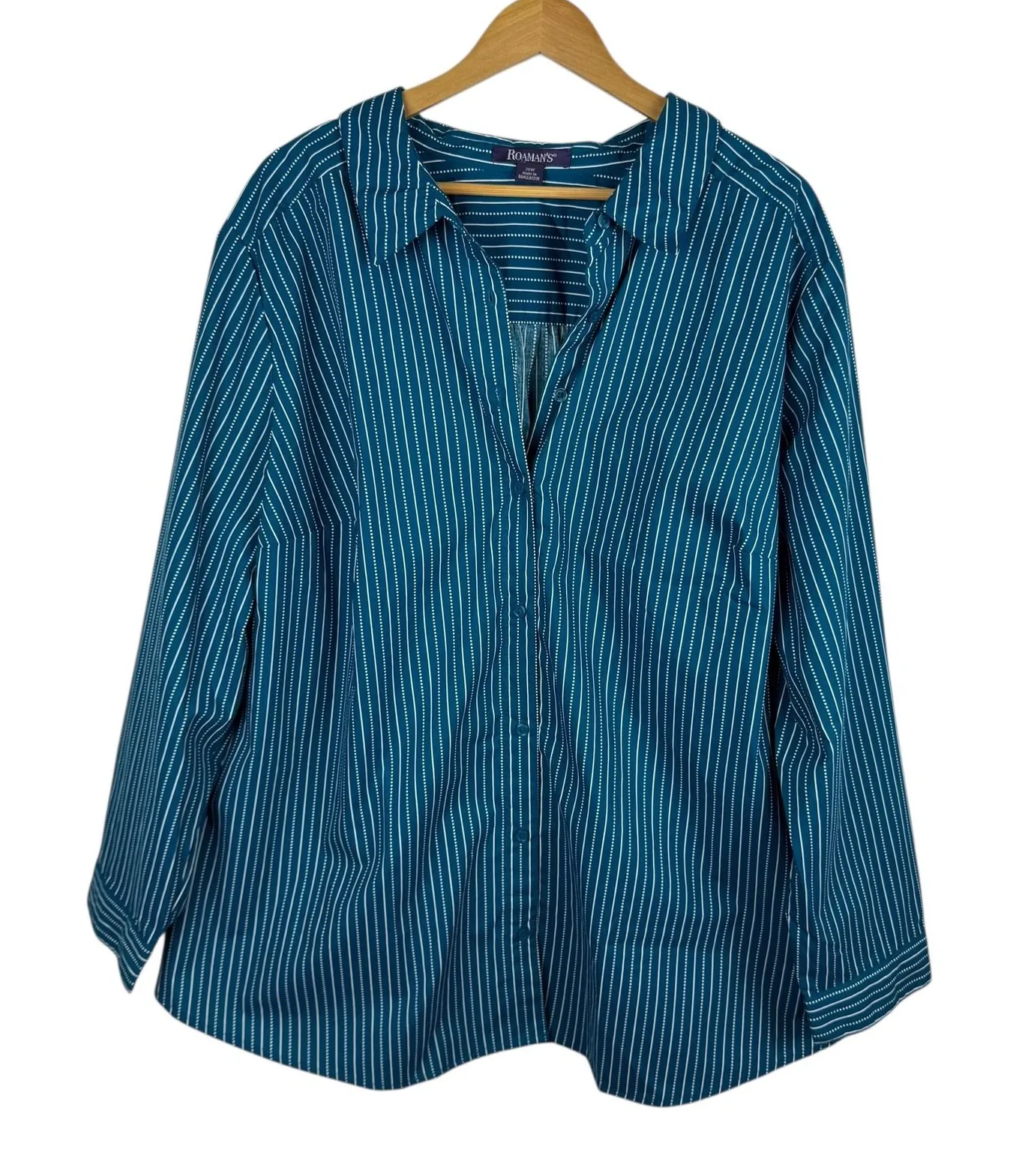 Roaman's Womens Striped Button Down Shirt Sz 28W Teal Long Sleeve Plus Size Blue - Image 1