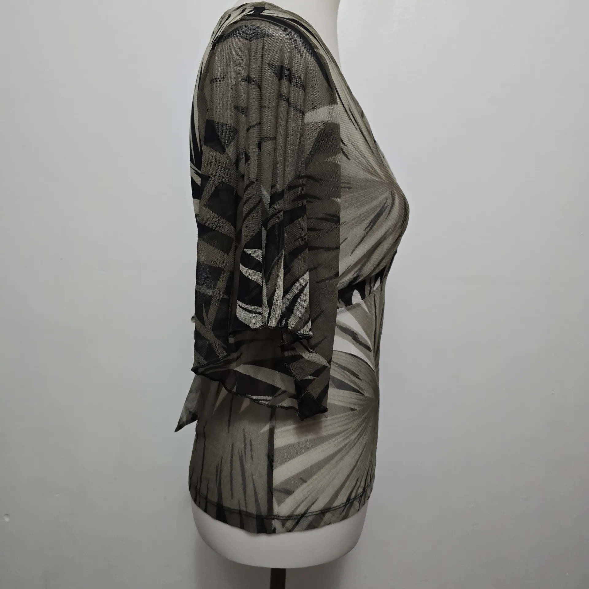 NY&Co Sheer Mesh Babydoll Small Top – Y2K Whimsigoth Tropical Fairycore Nylon Black - Image 4