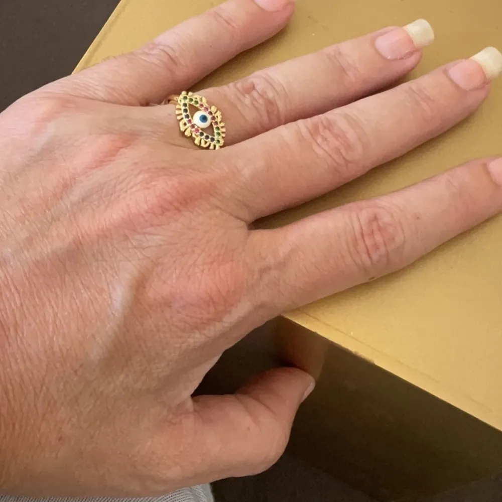 Evil Eye Ring with Multicolor Stones Gold - Image 4