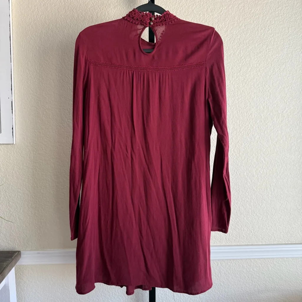 Womens Dress M Burgundy Lace Bell Sleeve Lined Fairy Goth Romantic Boho Flowy - Image 2