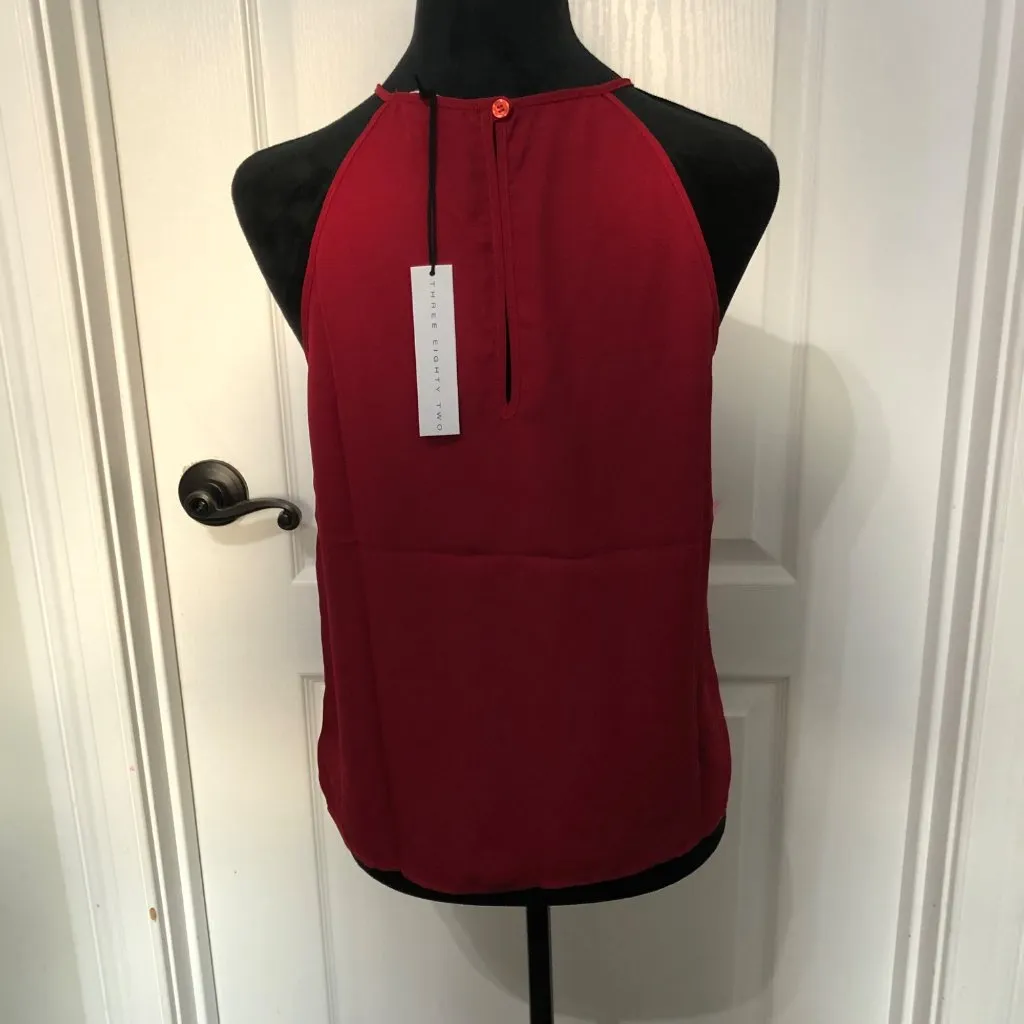 Three Eighty Two  Red Sleeveless Keyhole Blouse 100%‎ Polyester Size Small NWT - Image 4