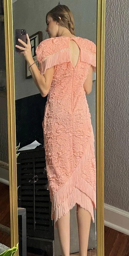 [Pegah Fashions] Vintage Coral Fringe Flapper Girl Midi Dress - Image 3