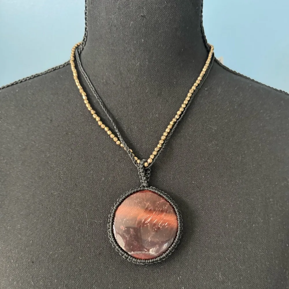 NEW WITH TAGS Free People Crochet Brandy Pendant Necklace~Brown/Blk/Antique Gold - Image 2