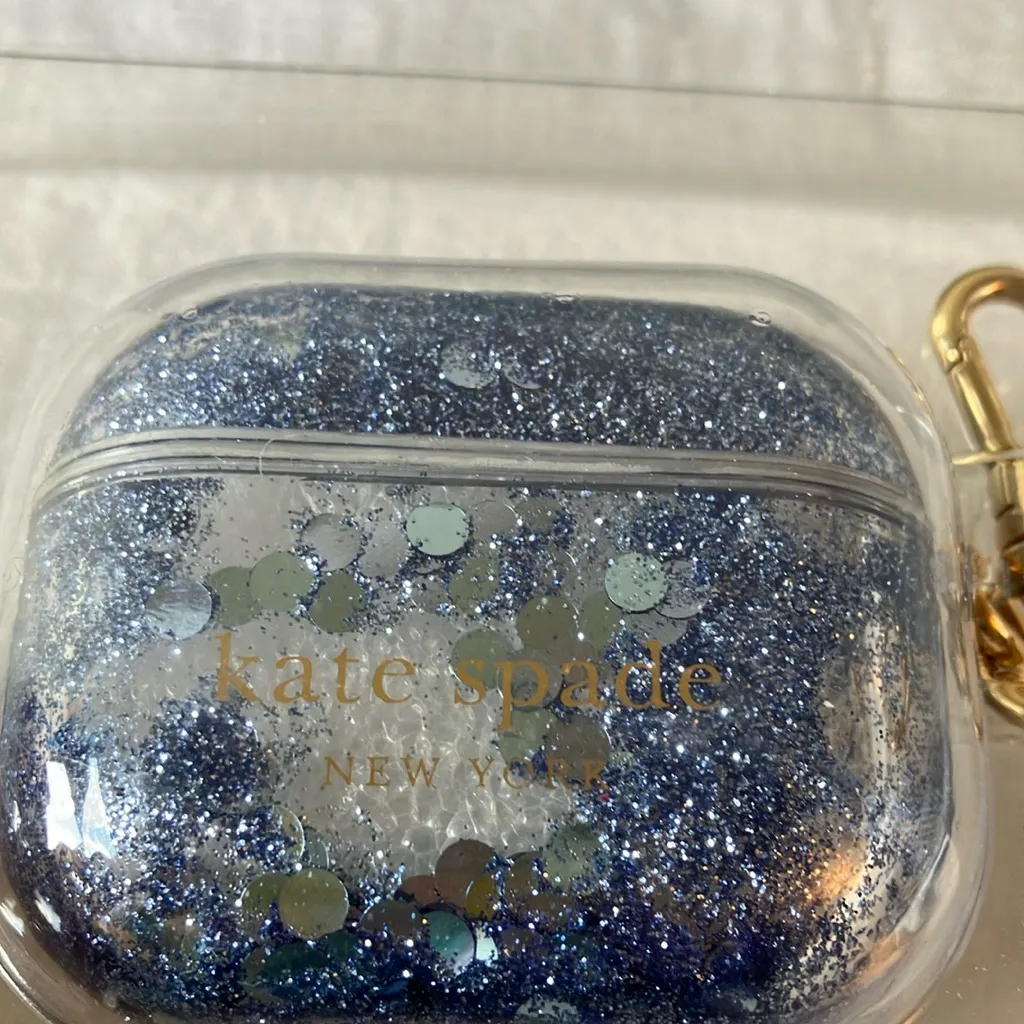 Kate Spade: Blue Glitter AirPods Case- Gen 3- Gold Tone - Image 8