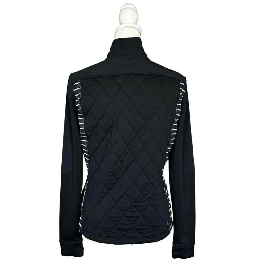 lole Black & White Stripe Quilted Long Sleeve Full Zip Up Jacket Size Small - Image 5