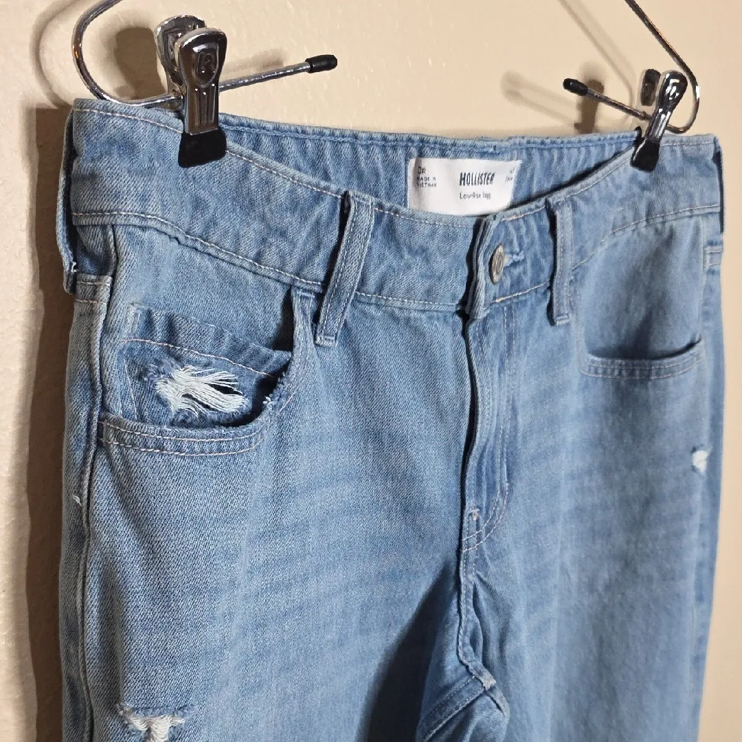 Hollister Jeans Baggy Low-Rise Wide-Leg Distressed Denim Medium Wash Size 25 - Image 6