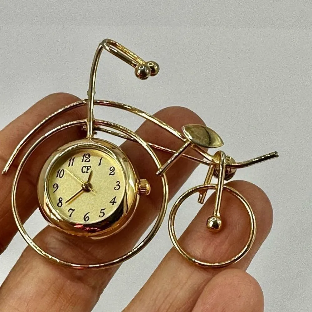 CF Gold tone watch bicycle brooch - Image 7