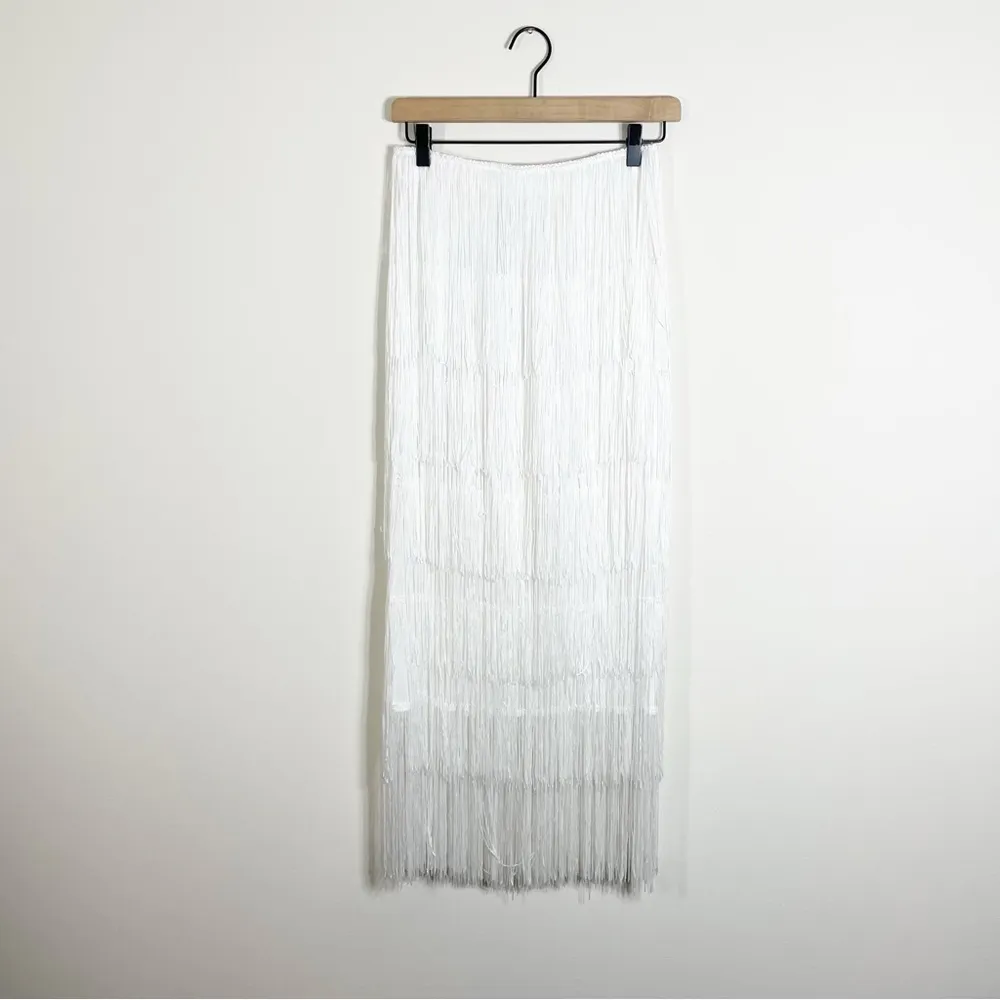 NWT Showpo Amalee Fringe Strapless Crop Top and Midi Skirt Set White Size 6 - Image 13