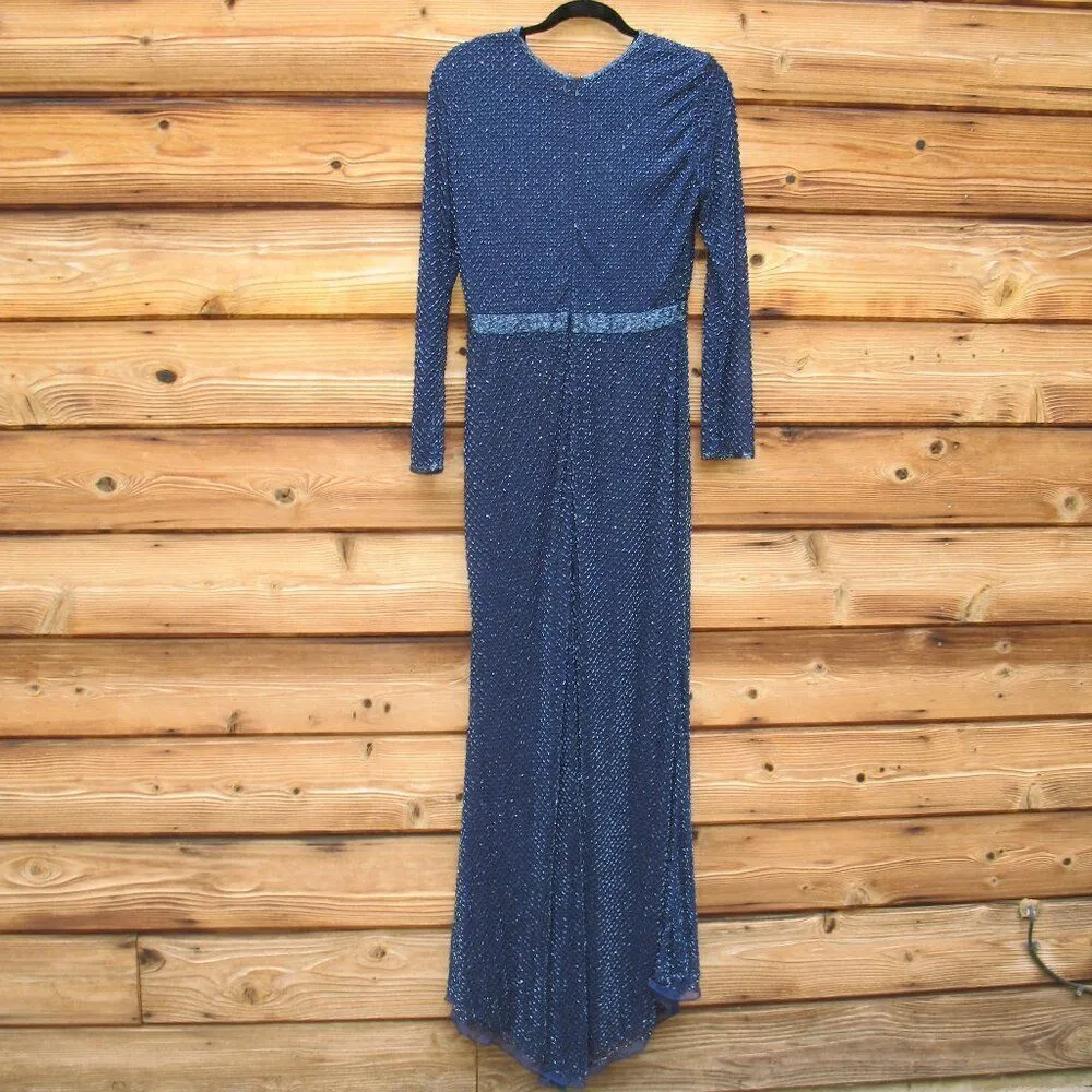 Mac Duggal 5056 Womens Blue BEADED HIGH NECK LONG SLEEVE GOWN WITH DETAILED BELT - Image 11