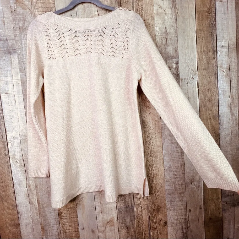 Croft & Barrow Size Large Petite Cream Color Long Sleeve Boat Neck Sweat… - Image 3